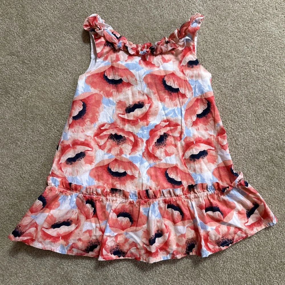 Janie and Jack Bright Mix Poppy Print Ruffle‎ Dress Girls Size 3 GUC